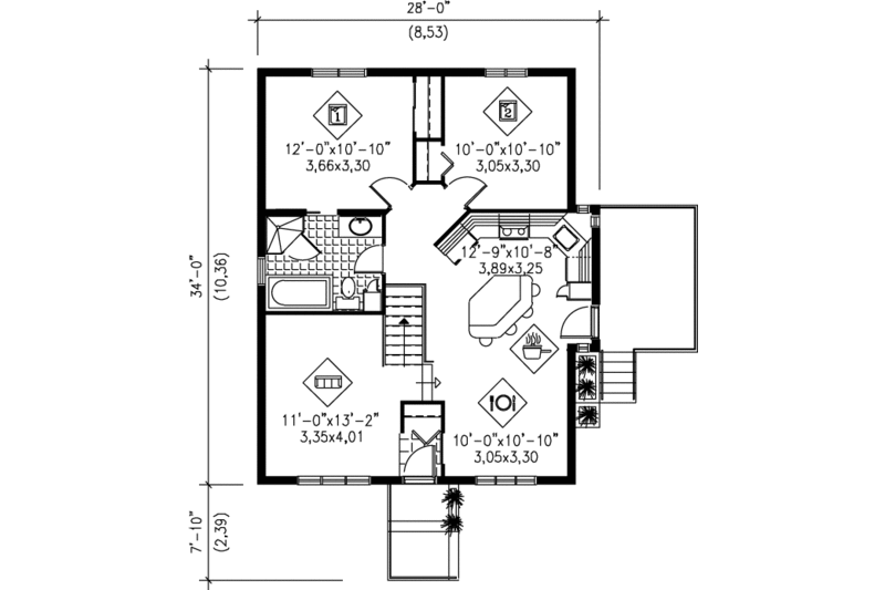 Traditional Style House Plan - 2 Beds 1 Baths 908 Sq/Ft Plan #25-199