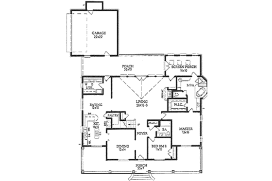 Floor Plan - Main Floor for Southern House Plan #15-207 - 4 bed, 3 bath