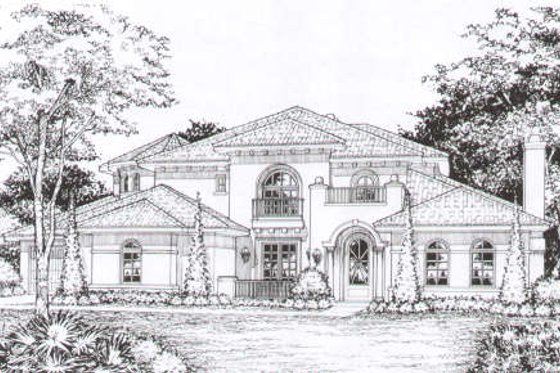 Exterior - Front Elevation for Mediterranean House Plan #141-220 - 4 bed, 4.5 bath