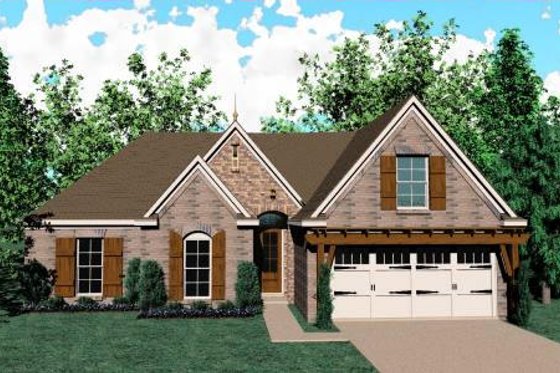 Exterior - Front Elevation for European House Plan #424-57 - 3 bed, 2 bath