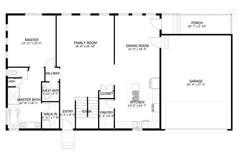 House Blueprint - Floor Plan - Main Floor for Traditional House Plan #1060-366 - 1 bed, 1.5 bath