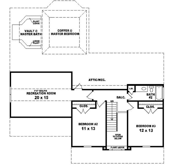 Colonial Floor Plan - Upper Floor Plan #81-498