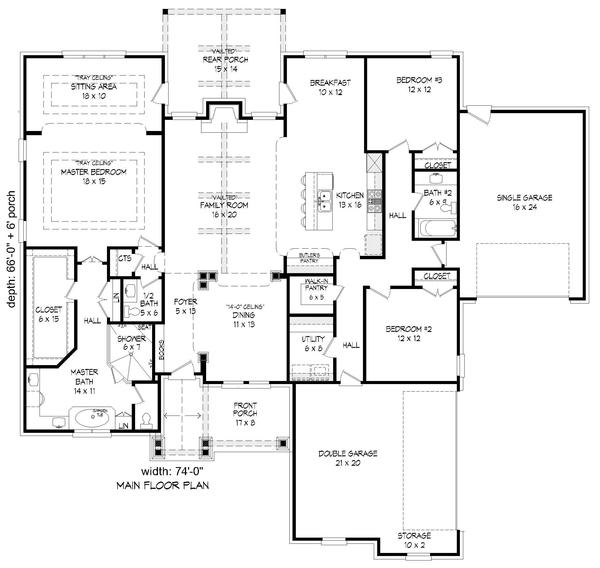Architectural House Design - Southern Floor Plan - Main Floor Plan #932-80