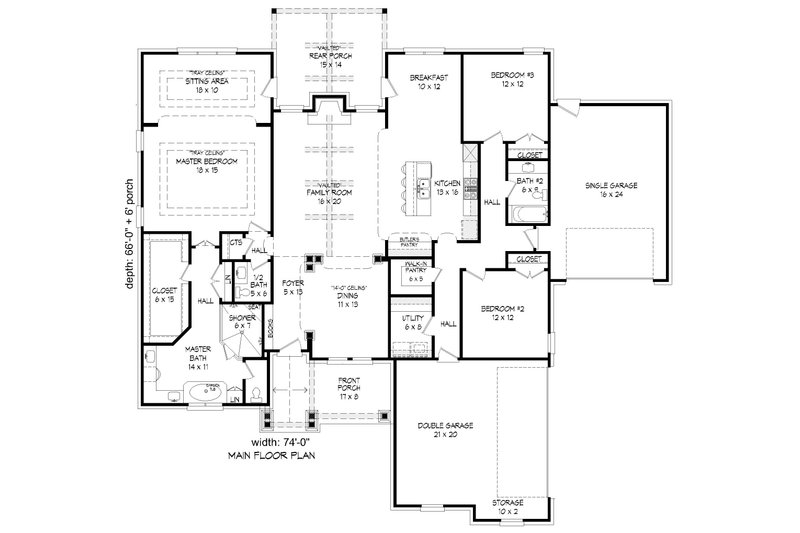 Dream House Plan - Floor Plan - Main Floor for Southern House Plan #932-80 - 3 bed, 2.5 bath