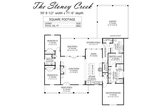 Floor Plan - Main Floor for Farmhouse House Plan #1074-95 - 3 bed, 2.5 bath