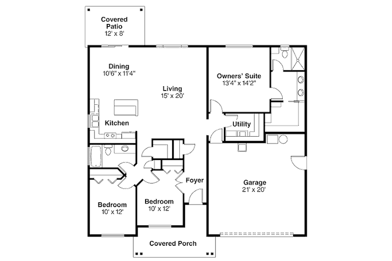 House Plan Design - Floor Plan - Main Floor for Bungalow House Plan #124-839 - 3 bed, 2 bath