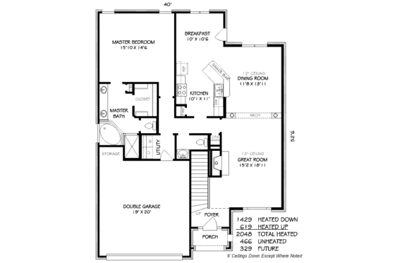 Floor Plan - Main Floor for Traditional House Plan #424-112 - 3 bed, 2.5 bath