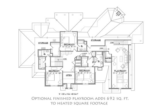 Floor Plan - Upper Floor for European House Plan #1054-30 - 4 bed, 4.5 bath