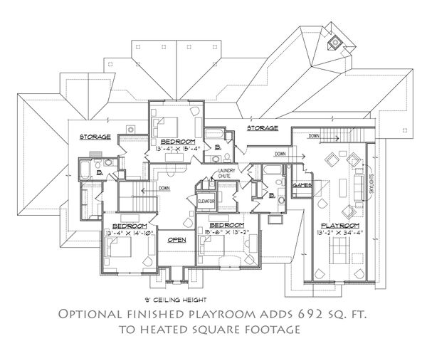 House Blueprint - European Floor Plan - Upper Floor Plan #1054-30