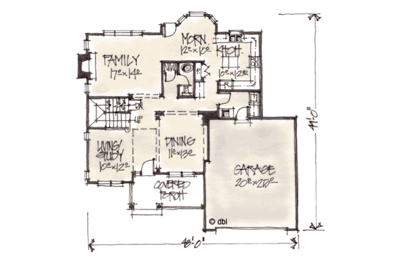 Floor Plan - Main Floor for Traditional House Plan #20-246 - 4 bed, 3.5 bath