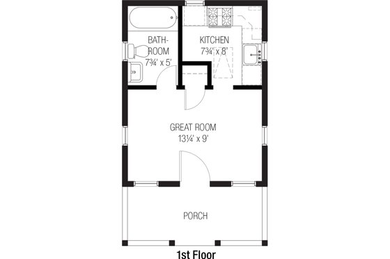 Floor Plan - Main Floor for Cottage House Plan #915-3 - 1 bed, 1 bath