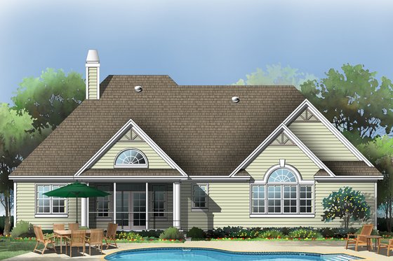 Exterior - Rear Elevation for Country House Plan #929-10 - 3 bed, 2 bath