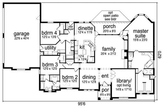 Floor Plan - Main Floor for European House Plan #84-524 - 4 bed, 3 bath