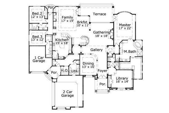 Floor Plan - Main Floor for European House Plan #411-316 - 3 bed, 4 bath