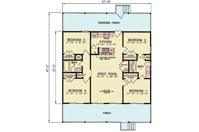 Home Plan - Floor Plan - Main Floor for Contemporary House Plan #54-665 - 4 bed, 2 bath