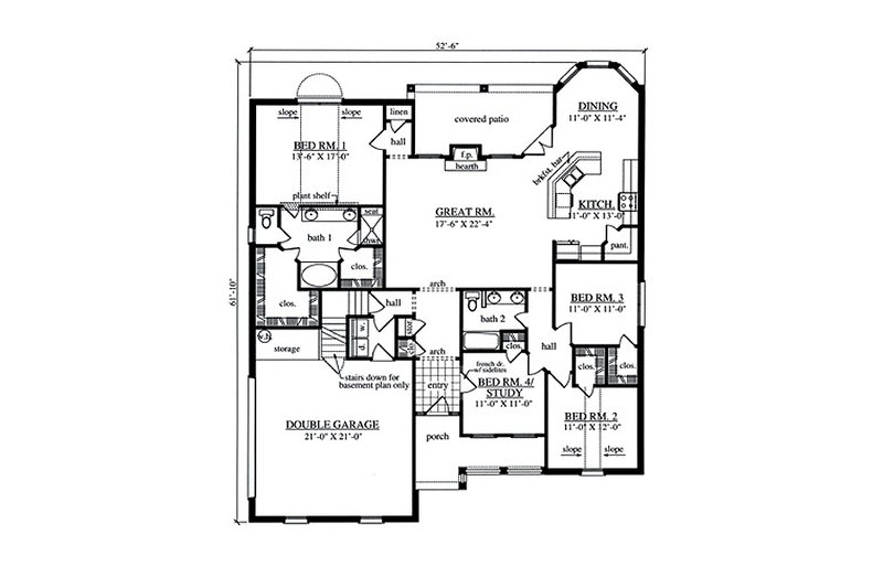 Dream House Plan - Floor Plan - Main Floor for Country House Plan #42-387 - 4 bed, 2 bath