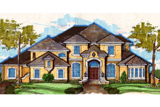 Exterior - Front Elevation for European House Plan #135-172 - 6 bed, 6 bath