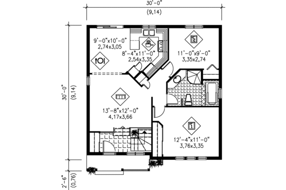 Floor Plan - Main Floor for Cottage House Plan #25-176 - 2 bed, 1 bath