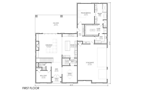 Architectural House Design - Floor Plan - Main Floor for Farmhouse House Plan #1119-18 - 4 bed, 2.5 bath