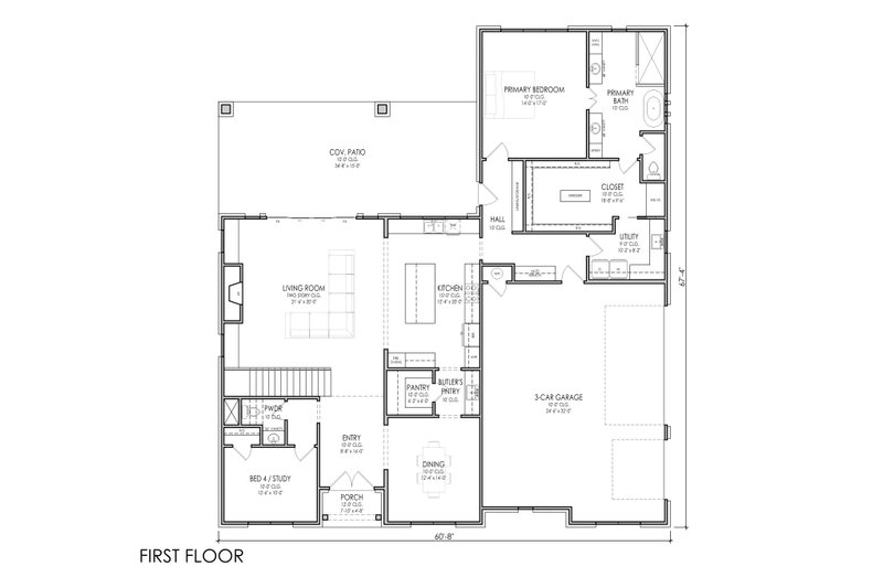 Architectural House Design - Floor Plan - Main Floor for Farmhouse House Plan #1119-18 - 4 bed, 2.5 bath
