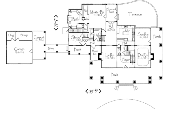 Floor Plan - Main Floor 1 for Southern House Plan #71-125 - 4 bed, 4.5 bath