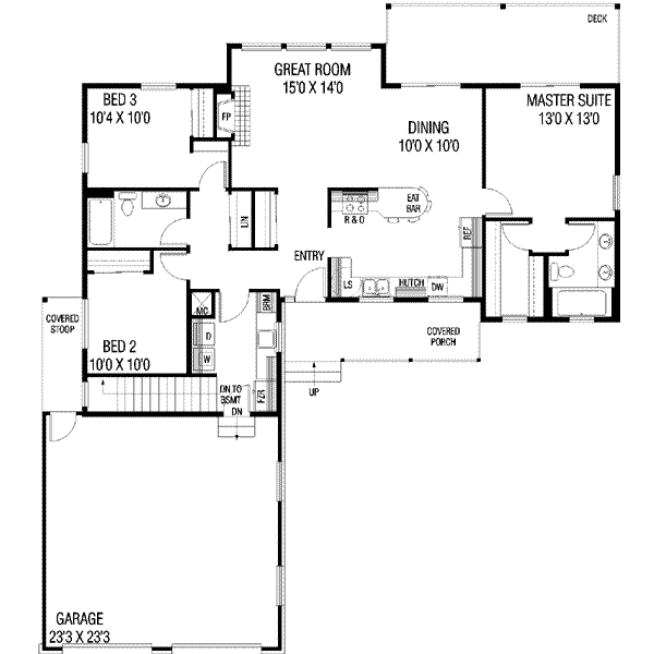 Ranch Style House Plan - 3 Beds 2 Baths 1490 Sq/Ft Plan #60-384 ...