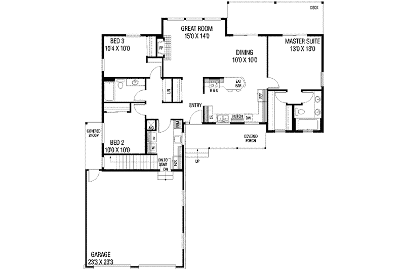 House Plan Design - Floor Plan - Main Floor for Ranch House Plan #60-384 - 3 bed, 2 bath