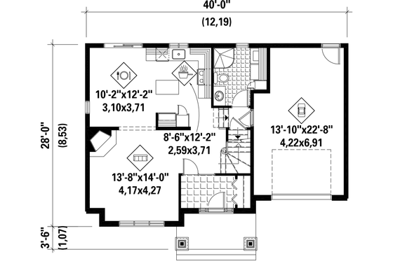 Floor Plan - Main Floor for European House Plan #25-4852 - 3 bed, 1 bath