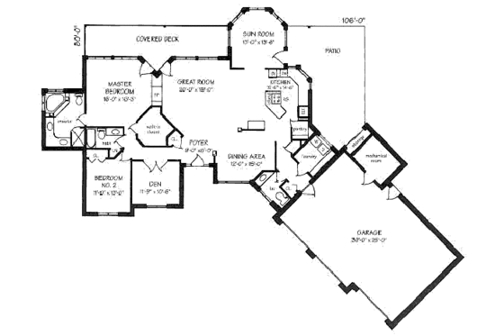 Floor Plan - Main Floor for Traditional House Plan #409-103 - 2 bed, 2.5 bath