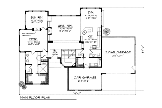 Floor Plan - Main Floor for European House Plan #70-734 - 3 bed, 2.5 bath