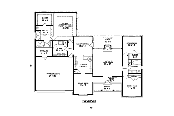 Floor Plan - Main Floor for European House Plan #81-1561 - 3 bed, 2 bath