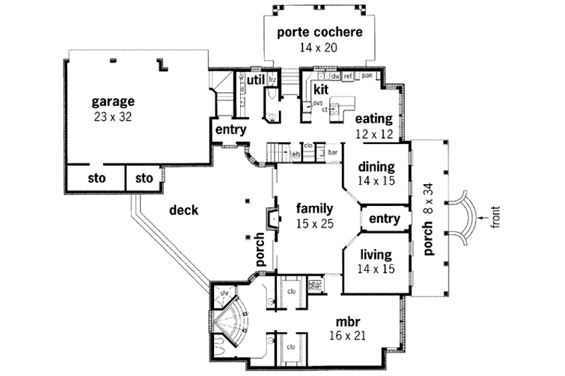 House Design - Floor Plan - Main Floor for Southern House Plan #45-173 - 4 bed, 3.5 bath