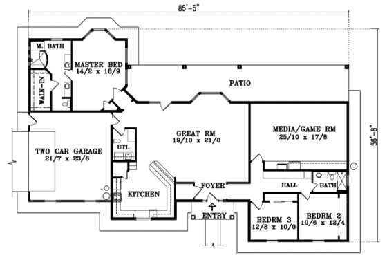 Floor Plan - Main Floor for Mediterranean House Plan #1-1485 - 3 bed, 2 bath