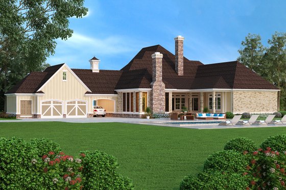 Exterior - Rear Elevation for European House Plan #45-379 - 5 bed, 4.5 bath