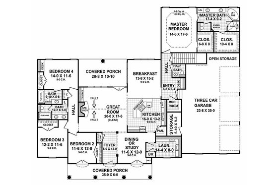 Floor Plan - Main Floor for European House Plan #21-202 - 4 bed, 3.5 bath
