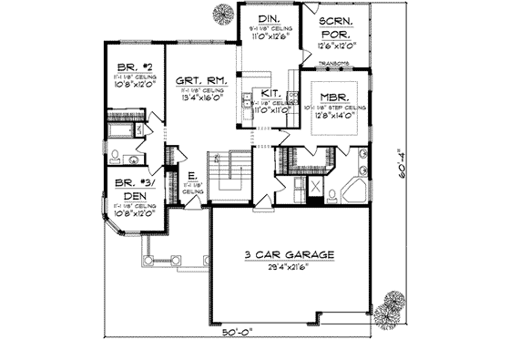 Floor Plan - Main Floor for Craftsman House Plan #70-723 - 3 bed, 2 bath