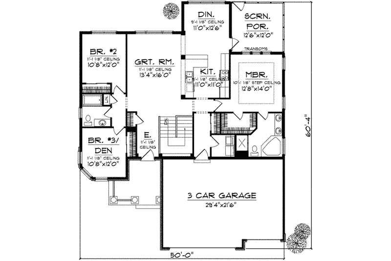 House Plan Design - Floor Plan - Main Floor for Craftsman House Plan #70-723 - 3 bed, 2 bath