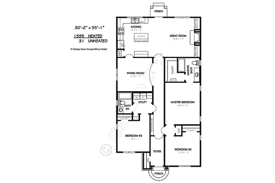 Floor Plan - Main Floor for Traditional House Plan #424-188 - 3 bed, 2 bath