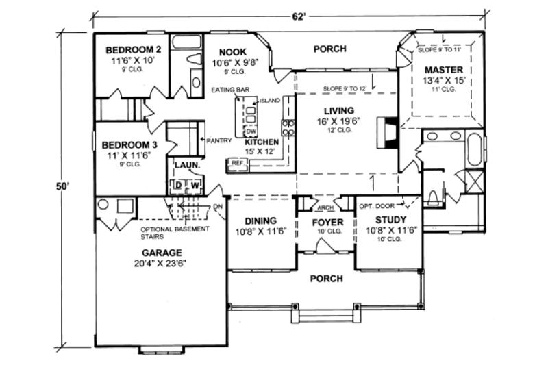 Dream House Plan - Floor Plan - Main Floor for Traditional House Plan #20-343 - 3 bed, 2 bath