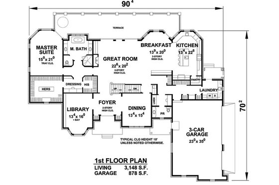 Floor Plan - Main Floor for European House Plan #20-2388 - 4 bed, 4.5 bath