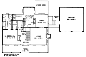 Floor Plan - Main Floor for Colonial House Plan #10-201 - 3 bed, 2.5 bath