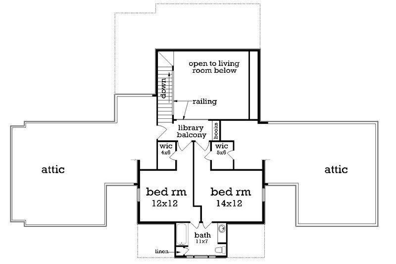 House Blueprint - Floor Plan - Upper Floor for Southern House Plan #45-600 - 3 bed, 2.5 bath