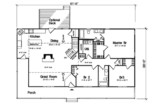 Floor Plan - Main Floor for Farmhouse House Plan #312-599 - 3 bed, 2 bath