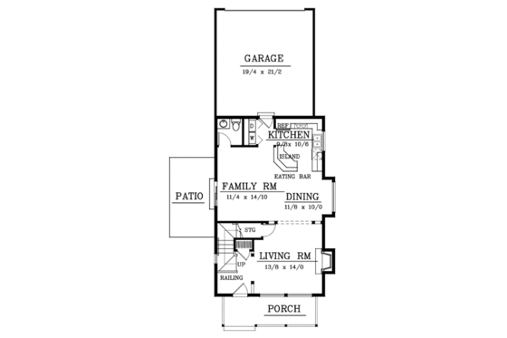 Floor Plan - Main Floor for Cottage House Plan #100-406 - 3 bed, 2.5 bath