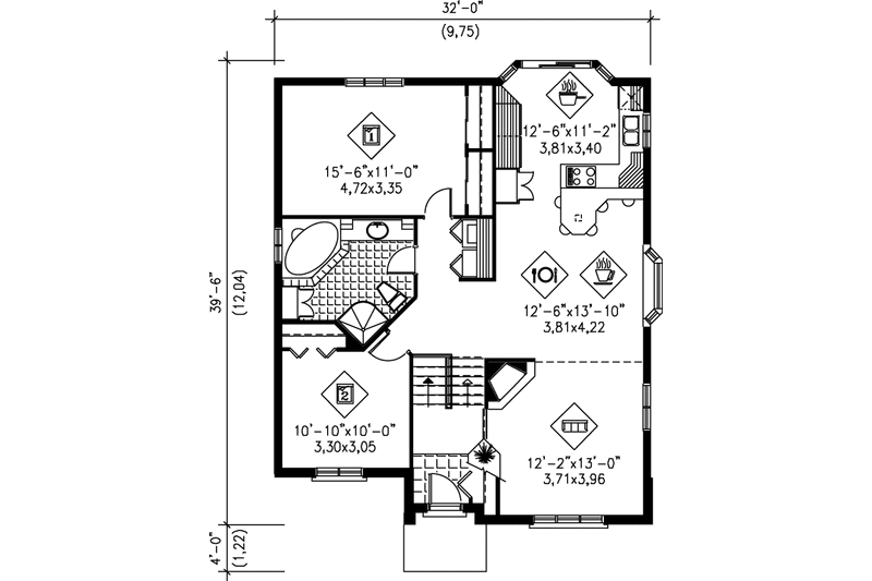 House Plan Design - Floor Plan - Main Floor for European House Plan #25-166 - 2 bed, 1 bath