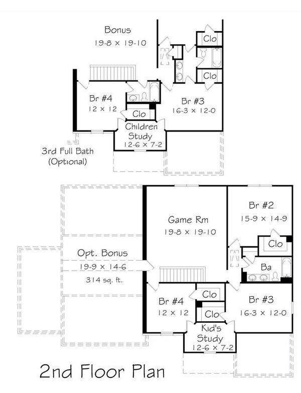 Traditional Floor Plan - Upper Floor Plan #329-373