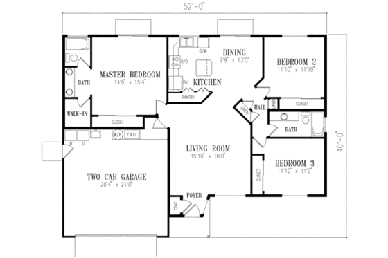 Floor Plan - Main Floor for Adobe / Southwestern House Plan #1-255 - 3 bed, 2 bath