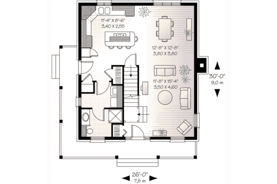 Floor Plan - Main Floor for Colonial House Plan #23-267 - 3 bed, 2 bath