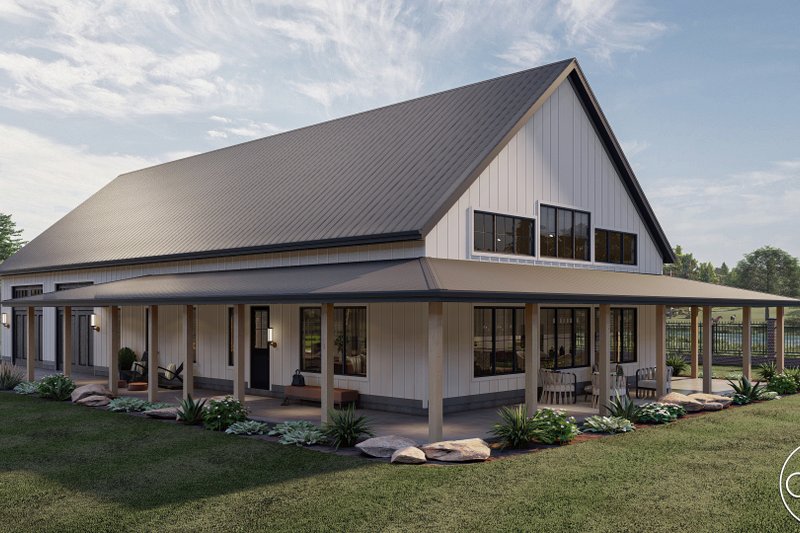 House Design - Exterior - Front Elevation 3 for Barndominium House Plan #455-244 - 3 bed, 2 bath