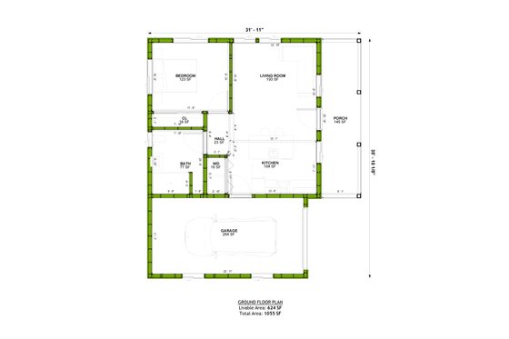Floor Plan - Main Floor for Farmhouse House Plan #1106-169 - 1 bed, 1 bath